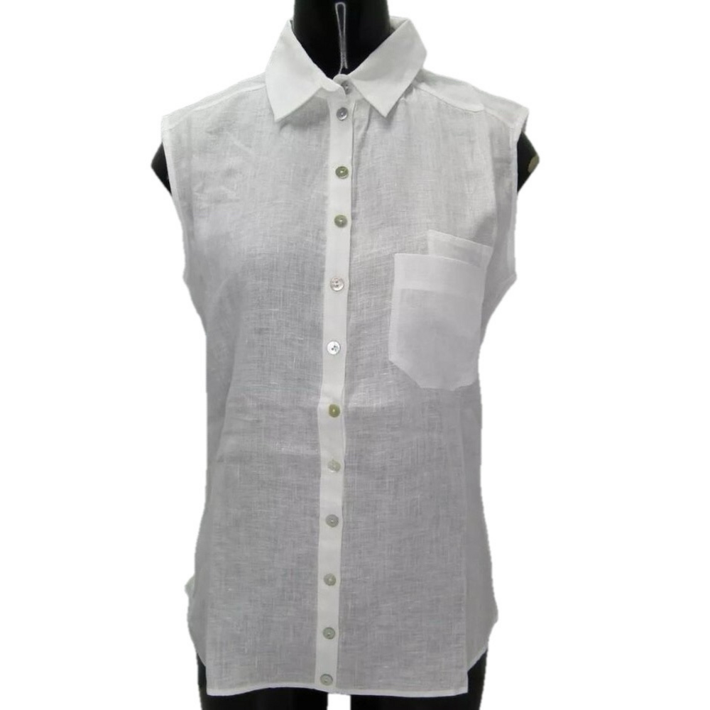 NEW ANNE FOUNTAINE Shirt White Size 12 Coast Sleeveless Button Up Front Pocket